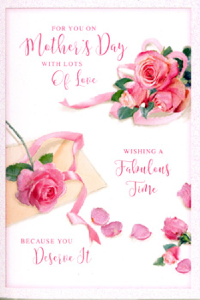 The Mother's Day card in this image is illustrated like a refined floral arrangement, echoing the kind of elegance a Tufnell Park florist might place in a hand-tied bouquet. Dominating one corner and flowing diagonally across the design is a gathering of pink roses in varying stages of bloom: some fully open with layered, ruffled petals, others still slightly cupped, hinting at continued unfolding beauty. The petals shift subtly from a soft, almost white blush at the edges to a warmer, deeper pink towards the centre, giving each rose dimension and a sense of freshness. Around the main rose cluster, individual petals lie scattered, as if gently shaken loose during the process of arranging flowers on a workbench. These petals, painted with careful highlights and shadows, rest on a clean, pale background that suggests fine stationery or card stock. Threaded through the floral display is a delicate, pastel ribbon that curls in relaxed loops, adding a touch of celebration and echoing the graceful curves of the hand-drawn calligraphy. The message for Mother's Day is written in flowing script that arcs softly across the card, the lettering airy yet confident, like a personal note composed with thought and affection. Light appears to fall gently from one side, creating soft shadows beneath the roses and enhancing the impression of depth and texture, reminiscent of morning sunlight passing through a Tufnell Park bay window. Overall, the card's roses, ribbon, and scattered petals convey the same loving care and artistry that go into a real bouquet prepared for delivery to mums across Tufnell Park, capturing appreciation, rest, and quiet joy in a single, tender image.