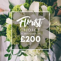 Soft, springlike light bathes this Florist Choice bouquet, a restrained symphony of white and lime that speaks of weddings and thoughtful gifting in north London. At its heart bloom large, pristine white lilies, their petals unfolding with a gentle radiance that feels pure and serene. Around them drift clusters of smaller white blooms-ranunculus or spray roses-adding cloudlike fullness and subtle sheen. Intervening among the white are bold lime-green accents, perhaps Green Trick dianthus or compact green hydrangeas, which give the arrangement a contemporary edge and a lively, citrusy sparkle. The greens are lush and deep, with eucalyptus or ruscus providing a structured, natural base that anchors the bouquet. The stems appear hand-tied, and a softly blurred figure in a pale dress hints at a wedding or event in the Archway, Kentish Town, or Holloway. In the center, a crisp white rectangular frame overlays the image, bearing Florist Choice in a graceful script at the top, followed by BOUQUET in uppercase, and a bold ?200 at the bottom, clearly signaling its premium status. This is the sort of bouquet I'd recommend for a grand celebration, yet it remains versatile for contemporary weddings or intimate anniversaries. It's the kind of arrangement that would travel well for same-day delivery across Tufnell Park and the surrounding NW postcodes, delivering freshness and the hallmark craft of Flowers Tufnell Park.