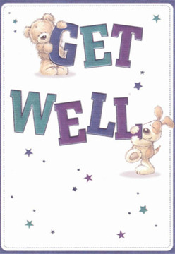 There's a deep sense of comfort and childhood nostalgia in this whimsical get well card, as if reflecting the neighbourly spirit one finds right here in Tufnell Park. The artwork draws you in: a plush teddy bear with a generous smile cradles the word 'GET' above, while a gentle puppy supports 'WELL' below, both depicted in inviting, rounded brushstrokes that radiate tenderness. The stars scattered around are painted in gradient blues and violets-like the evening sky over local streets-each one sparkling with a promise of brighter days. The confident text stands out in striking indigos and teals against a pristine background, reminiscent of the tranquil, restorative spaces dotted throughout Tufnell Park's green corners. Every illustrated detail is placed with the care of a florist hand-selecting blooms for delivery along Brecknock Road, infusing the scene with genuine kindness and cheer. The soft, fluffy bear fur and the floppy, velvety puppy ears almost invite you to reach out and touch the card-a sensory comfort akin to running your fingers across the petals of a fresh bouquet. Like a thoughtful arrangement delivered by a local shop, this card brings encouragement, warmth, and a heartfelt wish for well-being, perfectly tailored to lift spirits in our close-knit community.