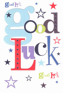 This good luck card, beautifully crafted for life's turning points in Tufnell Park, radiates a balance of cheer and support, reminiscent of that first spring morning on local streets. Each letter-carefully styled with a designer's flair-emerges in a playful, oversized baby-blue 'g' surrounded by assertive reds, contemplative purples, and grounding greens, conjuring the palette of bespoke arrangements often seen at Flowers Tufnell Park. The white canvas is alive with swirling stars, from bold indigos to wispy lavenders and inky navy, scattered in such organic profusion that they suggest wishes lofted above Tufnell Park's rooftops. There's a tactility in the smooth, heavy cardstock, calling to mind the pleasing texture beneath your fingertips, akin to running your hand along a bouquet's freshly snipped stems. The joyful mix of fonts and hues delivers not just a congratulatory phrase but an entire atmosphere - one of anticipation and steadfast encouragement. Ideal for someone about to embark on a new gig at Tufnell Park Tavern or for a neighbour nervously awaiting college results, this card bestows not only luck but the quiet assurance of being supported by those who care, as warm as a hand-delivered bouquet from your local Tufnell Park florist.