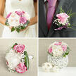 The groom's boutonnière is shown as a refined little echo of the bridal bouquet, crafted with the same care a Tufnell Park florist might give to a final flourish before the walk to the church or registry office. At its heart sits a single rose in a soft lilac tone, its petals polished and gently cupped, suggesting quiet confidence rather than showiness. Around it, a light collar of feathery greenery and delicate gypsophila softens the edges, creating a buffer of texture that makes the rose feel cradled rather than isolated. Tiny white blossoms sit like little clouds, adding airiness and movement. The stems are wrapped neatly in a slender lavender ribbon, tied with precision so that the knot lies flat and elegant, ready to pin against a lapel. The ribbon has a subtle sheen that catches the light, hinting at the same pastel palette carried in the bride's bouquet - blush, cream, touches of magenta, and gentle lavender tones. You can almost imagine this boutonnière being carefully pinned in a townhouse off Brecknock Road before the couple head out towards Tufnell Park station, feeling the day truly begin. The scale is intimate and purposeful: small enough not to overwhelm a suit, yet detailed enough to show that thought and love have gone into every choice of flower and foliage. The overall impression is one of considered artistry, a fragrant token designed to mirror the joy of the celebration and to link the groom visually and emotionally to the blooms in his partner's hands.