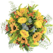 A radiant fusion of sunflowers and yellow roses forms the core of this bouquet, a vivid expression of joy from the heart of Tufnell Park's thriving floral scene. Each sunflower beams outward with rich, golden petals and dark, textural centers, their cheerful presence holding the gaze like a bright morning in local gardens. The roses are plush, their centers spiraled tight and velvety, sitting alongside energetic orange blossoms and the scattered glimmer of glossy red berries. Lush greenery adds contrast and body-wisps of soft fern, playful tufts of bright-green filler, and the gentle sheen of milky blue eucalyptus leaves soften the bouquet's silhouette. Subtle notes of earthy succulents lend depth, the entire arrangement poised atop a crisp white background that amplifies its vibrant hues and abundant texture. Perfect for birthdays, milestone celebrations, or simply to bring a dash of colour to a home near Tufnell Park Station, this locally inspired creation is artfully hand-crafted to radiate happiness, freshness, and the craftmanship of Tufnell Park's trusted flower shops.