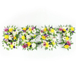 A commanding, horizontal floral tribute spells out the letters 'GETT' in bold capital forms, each letter carefully hand-built from a dense mosaic of fresh blooms and emerald-green foliage. From a frontal viewpoint, the arrangement sits against a stark white backdrop that focuses attention on the vivid colour story: warm butter-yellow roses and gerbera-like daisies mingle with creamy white chrysanthemum blooms, while deep magenta and rich purple lisianthus or small chrysanthemums create striking punctuation across each letter. Small clusters of light green and creamy-white filler flowers soften the transitions between larger heads and add tactile depth, while generous tufts of dark green fern fronds trace the outer edges, their feathery texture framing the letters and offering a gentle, natural border. If you lean in, there's the subtle metallic or dark-green support framework peeking through the dense petals in a few narrow gaps-most noticeably around the horizontal bars of the G and the long strokes of the T-evidence of the florist's engineering beneath the artistry. The lighting is bright and even, revealing the velvety petals and the slight sheen on the rose buds, and the overall effect reads as dignified and robust: a statement piece designed for a significant memorial, a named tribute at a service, or a bold commemorative display. This composition carries the quiet scent of chrysanthemum and rose, an uplifting yet contemplative presence, and it would sit comfortably in a chapel, a community hall, or outside a celebration of life in the green spaces around Tufnell Park and Dartmouth Park, where neighbours often pause to remember a life with flowers arranged by local hands.