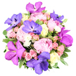 Gazing at this bouquet, you are drawn into a soft, sunlit moment of pinks and creams set against a crisp white background. From an overhead perspective the large pink peonies command the composition, their petals unfurling in a gentle ruffle from pale blush to deeper rose. Interwoven among them are violet-magenta Vanda orchids with flat, speckled petals that recall delicate butterfly wings, some leaning toward violet-blue to cool the palette. Sprays of blush pink roses thread through the mass, while creamy white or pale yellow roses provide luminous, classic anchors. Tiny clusters of white filler flowers glitter like stars, brightening the bouquet's surface. A lush chorus of greenery-broad variegated leaves with lighter edges-forms a rich, living frame that makes the colors pop.

This design is a refined celebration of romance and contemporary luxury, suited for a wedding table, an anniversary surprise, or a sophisticated gesture. I, as a local florist serving Tufnell Park, would describe it as a statement piece with depth and texture, crafted to hold its shape across travel. It's assembled with care to arrive looking fresh, with stems re-trimmed and greenery positioned for lasting elegance. Available for same-day delivery across Tufnell Park and nearby communities such as Gospel Oak, Kentish Town, and Archway, the bouquet travels well in a protective wrap and arrives ready to delight. Flowers Tufnell Park is proud to offer this premium arrangement, a testament to our attention to detail and to the art of modern floristry in north London.