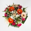 This arrangement brims with lively, joyful spirit-an effervescent gathering of blooms echoing Tufnell Park's creative energy. Bold orange Gerbera daisies command attention at the center, their sunburst petals radiating cheer and vivacity, alongside soft peach Gerberas with alluring, dark-centered depth. Tucked gracefully throughout are magenta and blush roses, their velvety petals swirling with romantic warmth. Fluffy hot pink carnations and tiny white spray chrysanthemums add texture, their gentle forms balancing the bouquet's exuberant hues with a whisper of calm. Slender white lily buds rise elegantly, hinting at blossoms yet to open, while the arrangement's greenery-glossy broad leaves and silvery eucalyptus-like sprigs-rings the whole composition in a fresh embrace. Crafted to delight in Tufnell Park, this bouquet feels like an inviting hug or the first rays after a summer rain, perfect for birthdays, milestones, or simply bringing a smile to someone's doorstep in the neighbourhood. Each note of colour and fragrance is selected to reflect local charm, making this a heartfelt gift delivered fresh from the heart of Tufnell Park.