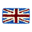 A rectangular Union Jack carefully composed from thousands of small, tightly packed blooms, presented here as a solemn floral emblem on a clean white background. Deep blue clusters - likely compact hydrangeas or similar densely bunched florets - form the flag's corners and a crisp outer border, creating a plush, velvety field that reads like a sea of indigo at a short distance. Over this blue carpet, bold bands of vibrant red chrysanthemums create the broad St. George's Cross across the centre and the thinner diagonal St. Patrick's crosses, each red stem set close to its neighbour to give a dense, cushion-like surface. Narrow strips of bright white flowers delineate the fimbriation and the diagonal St. Andrew's crosses, their clean petals slicing through the colours and lending the whole piece a sculpted clarity. The arrangement's texture is almost tactile - soft, layered, and slightly three-dimensional as individual flower heads catch the light and cast tiny, delicate shadows across the flag's planes. There is a subtle, comforting scent - a muted green-floral note - that feels appropriate to a memorial setting rather than celebratory perfume. Arranged with the measured calm of a funeral tribute, the piece reads as an act of remembrance and national respect, suitable for commemorations, military funerals, or civic ceremonies. As a Tufnell Park florist might describe it to a customer from nearby Dartmouth Park or Kentish Town, this floral flag balances precision with quiet sentiment, its colours intact and dignified against the neutral backdrop so that the workmanship and meaning remain the focal point.