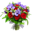 This bouquet feels like a celebration of contrasts and harmony, a composition I'd describe to a client in Tufnell Park as both dramatic and inviting. The crimson roses blaze with velvety saturation, their petals curling in perfect spirals and exuding romance. Interwoven among them are bold purple Vanda orchids, their broad flat petals marked with delicate speckles that catch the light with a subtle shimmer. Sprays of lisianthus in soft lilac and ivory add airiness, some buds still closed, suggesting fresh beginnings. The greenery is generous and varied-large, glossy leaves, slender eucalyptus-like sprigs, and other textures that create depth and a natural, garden-fresh frame. Tiny pale green fillers weave through the stems, adding delicate texture without stealing attention from the blooms. The arrangement is finished at the base with a decorative mesh ribbon in a deep, almost black plum shade, its open weave lending a modern, sculptural edge while allowing the stems to peek through. It feels festive yet refined, a bouquet perfect for a grand anniversary, a celebratory birthday, or a heartfelt thank you. In and around Tufnell Park, this dramatic piece is the handiwork of Flowers Tufnell Park, ready for same day delivery to brighten homes on Fortess Road, Kentish Town, or Archway and nearby streets. It invites the recipient to pause, inhale the scent of just cut blooms, and savour a moment of luxurious beauty crafted by a local florist who knows the language of romance.