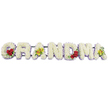 A refined sympathy flower tribute spells out the word GRANDMA in bold, uppercase letters, set against a plain white background so that every nuance of the design can be appreciated. Each letter is filled to the edges with small, crisp white flowers, likely chrysanthemums, packed tightly together to form a soft, cushion-like surface that looks calm and inviting to the eye. Along the base of every letter runs a narrow edging of soft lavender or light purple blooms, adding a gentle veil of colour that helps the letters stand out while maintaining a soothing, understated feel. Discreet but meaningful accent flowers are woven into the composition. On the 'G', three deep red roses rest on the lower left curve amid glossy green foliage, their rich hue symbolising deep affection and respect. The first 'A' features two elegant yellow-green orchids on its crossbar, their unusual colour and markings giving the piece a bespoke, personal touch. The central letters 'R', 'N', and 'D' remain unadorned apart from the lavender outline, letting the snowy white blossoms speak of purity and peace. In the lower right side of the 'M', another trio of red roses provides a visual echo of the first cluster, while the final 'A' is completed with two more yellow-green orchids, creating a balanced beginning and end. All the letters are attached to a subtle dark metal frame, designed to rest on a stand at a funeral service, memorial, or burial in Tufnell Park, perhaps in one of the quiet streets off Fortess Road. The result is a touching, beautifully composed farewell to a grandmother who meant the world to her family.