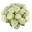 A luminous hand-tied bouquet of creamy white roses and cloud-like gypsophila, captured as if in the hush of early morning light. Each rose unfurls in generous spirals of ivory-tinged petals, their surfaces satiny and cool, offering a faint, sweet perfume that hints at vanilla beneath the floral core. Tiny, lace-like sprays of baby's breath weave through the composition, their airy clusters creating movement and a soft halo that makes the roses appear to float. Subtle green foliage peeks between blooms, grounding the arrangement with a natural freshness while allowing the pale palette to read as pure and serene. The stems are gathered with a considered hand, stems trimmed and angled so each rose faces with gentle intention, creating depth from the densely packed centre to the more open, delicate edges. The overall effect is one of quiet grace: a bouquet that reads both opulent and understated, suitable for an anniversary morning, a heartfelt condolence, or as a calming gift when words feel thin. As a florist who works in and around Tufnell Park, I often compose this soft, reflective palette for customers leaving Tufnell Park station or arranging small, intimate gatherings near Fortess Road and Dartmouth Park - the design's cool purity resonates with those neighbourhood moments of pause and reflection. The composition invites the fingertips to linger on the velvety petals and the airy gypsophila, offering a sensory experience that celebrates simplicity and lasting beauty without fuss.