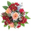 A vibrant harmony of texture and color defines this opulent bouquet, hand-arranged by Tufnell Park's passionate local florists. Wisps of ethereal white baby's breath drift across the arrangement, softening the mood and adding a touch of lightness that seems to capture a breath of fresh air from Tufnell Park Fields. The central focus falls to the velvety peach roses, their exquisite spiraled petals unfurling delicately, surrounded by deep crimson chrysanthemums whose greenish-yellow centers bring a lively pop. Framing and filling the bouquet are glossy, deep green leaves-like protective arms encircling the blooms-while silvery eucalyptus sprigs peek through with their cool, powdery foliage, suggesting both freshness and tranquility. On the left, an unusual reddish-brown spiky accent, likely a protea bud or exotic botanical, lends dramatic structure and complexity. This rounded display radiates both liveliness and quiet elegance, making it ideal for marking birthdays, anniversaries, or simply infusing a touch of joy into a Tufnell Park home. The bouquet's scent blends the sweet essence of roses with subtle greenery, evoking feelings of renewal and optimism as tangible as the changing seasons in North London. Every petal, every inflection of color and scent, is a tribute to careful craftsmanship and the vibrancy of the local community.